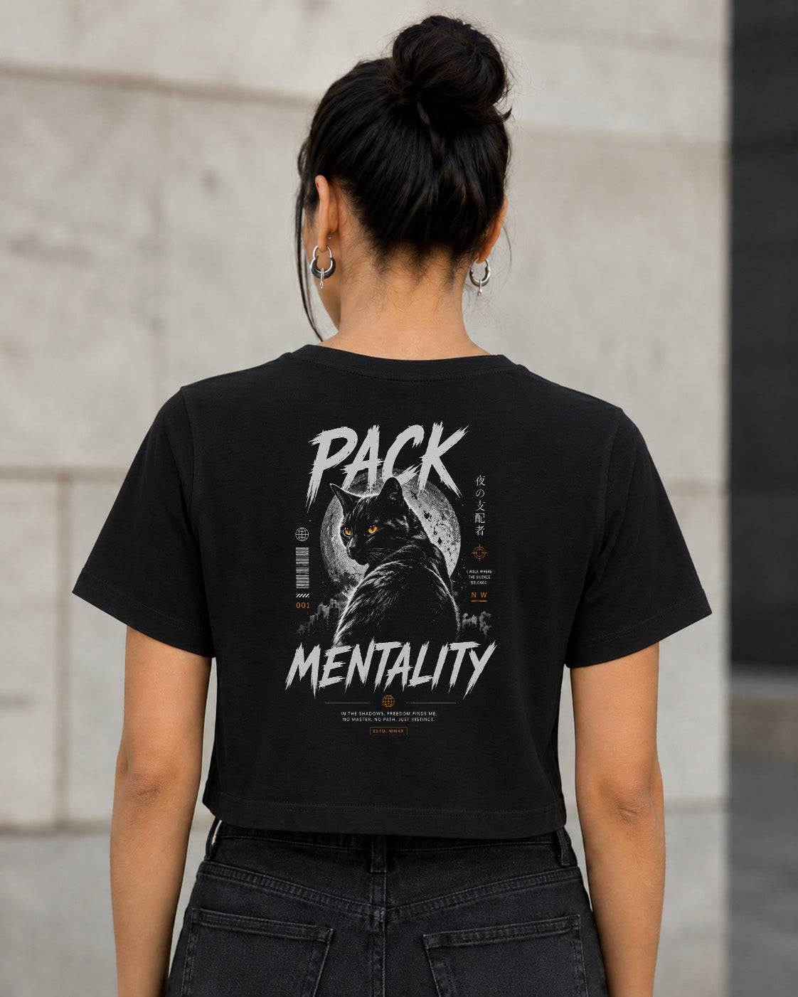 Pack Mentality T-Shirt – Frauen Crop Shirt Schwarz, Rückenprint