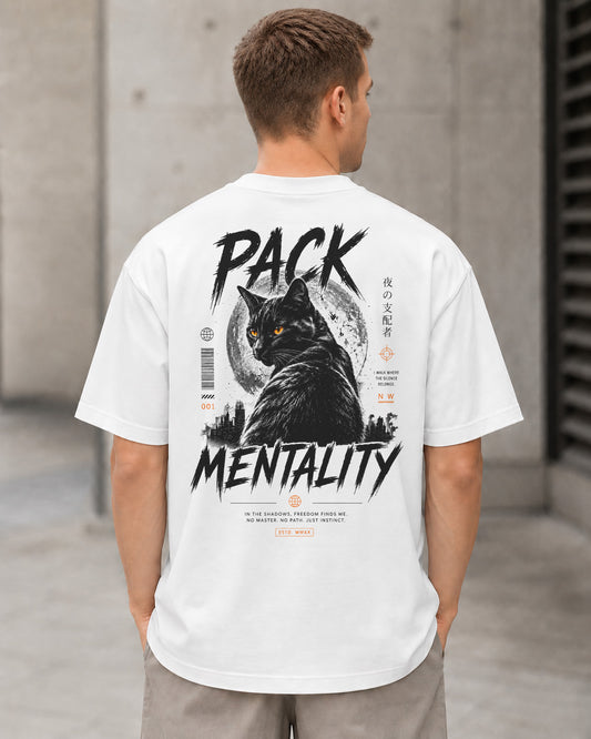 Pack Mentality T-Shirt – Heavyweight Oversize Shirt Weiss, Rückenprint