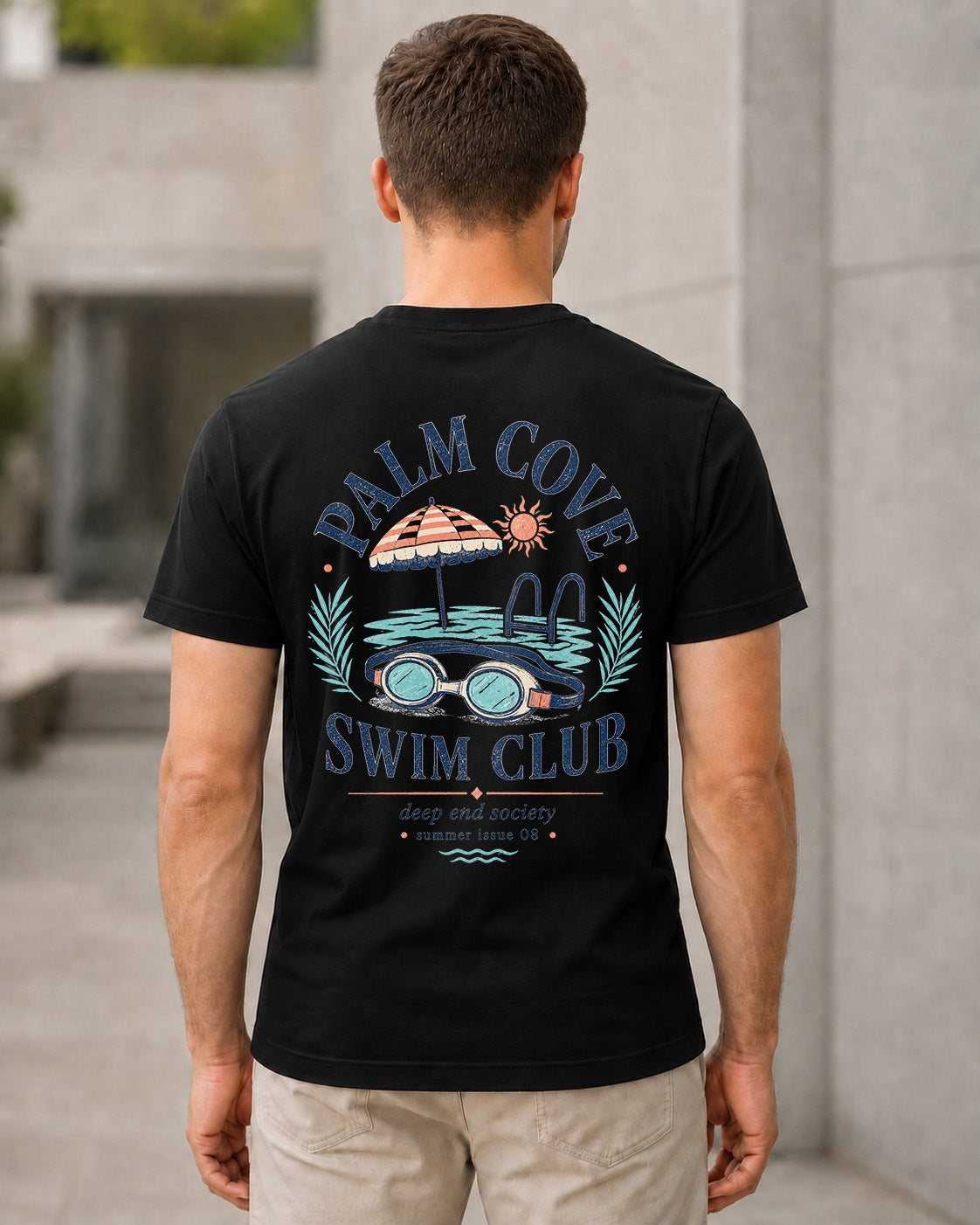 Palm Cove Swim Club T-Shirt – Bio-Baumwolle Shirt Schwarz, Rückenprint