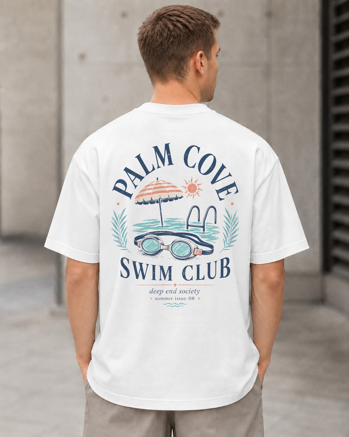 Palm Cove Swim Club T-Shirt – Heavyweight Oversize Shirt Weiss, Rückenprint