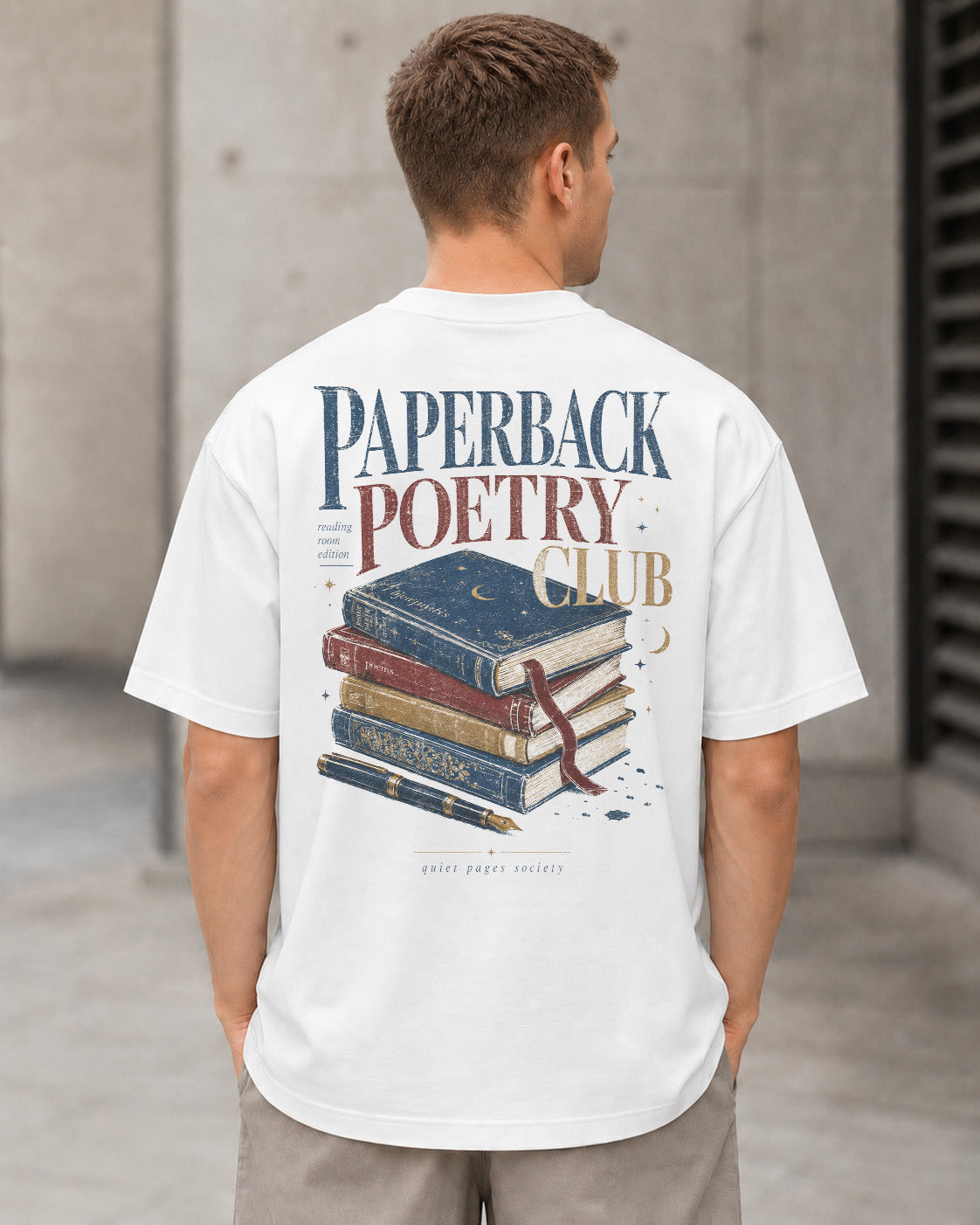 Paperback Poetry Club T-Shirt – Heavyweight Oversize Shirt Weiss, Rückenprint