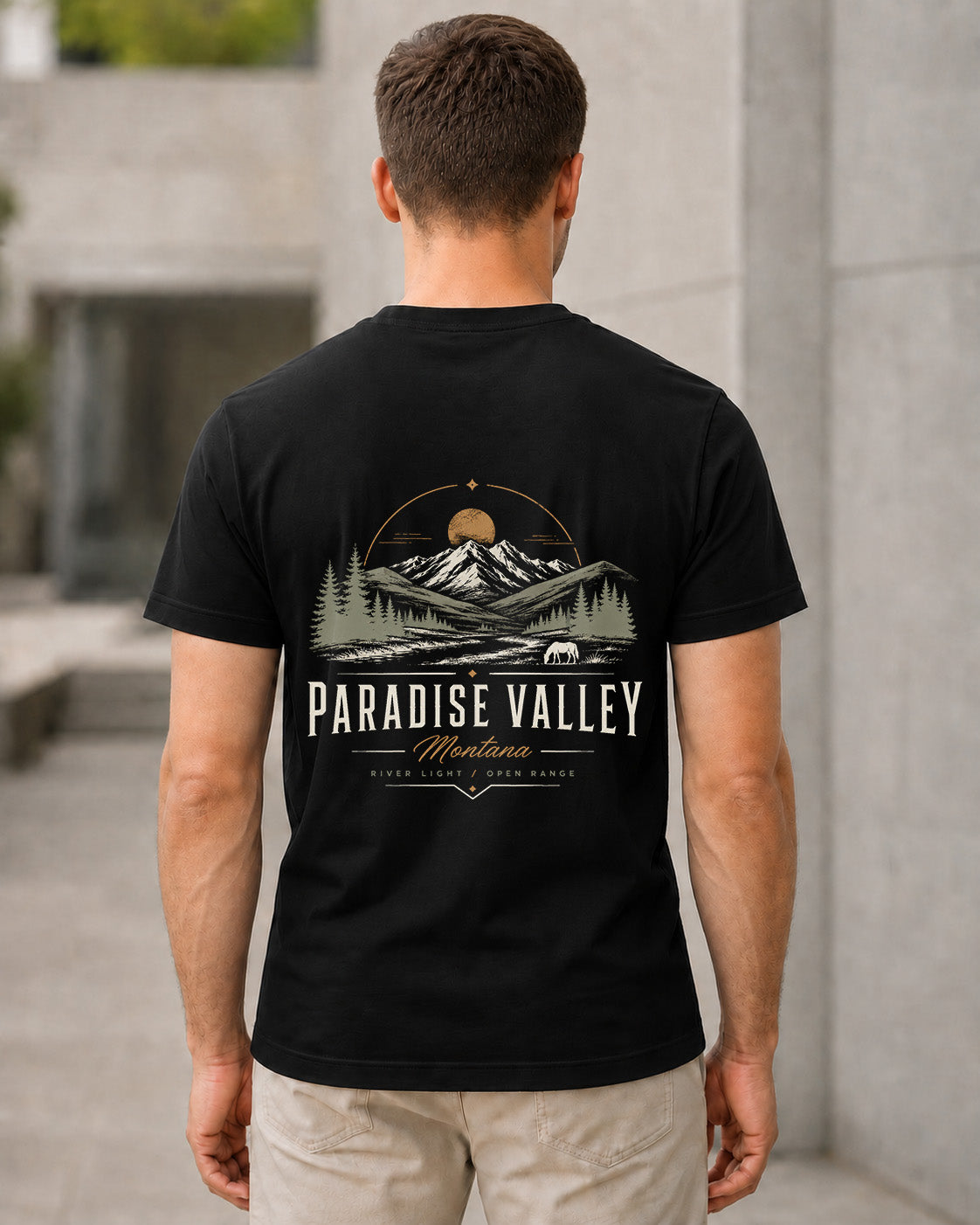Paradise Valley T-Shirt – Bio-Baumwolle Shirt Schwarz, Rückenprint