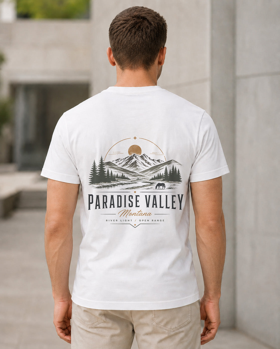 Paradise Valley T-Shirt – Bio-Baumwolle Shirt Weiss, Rückenprint