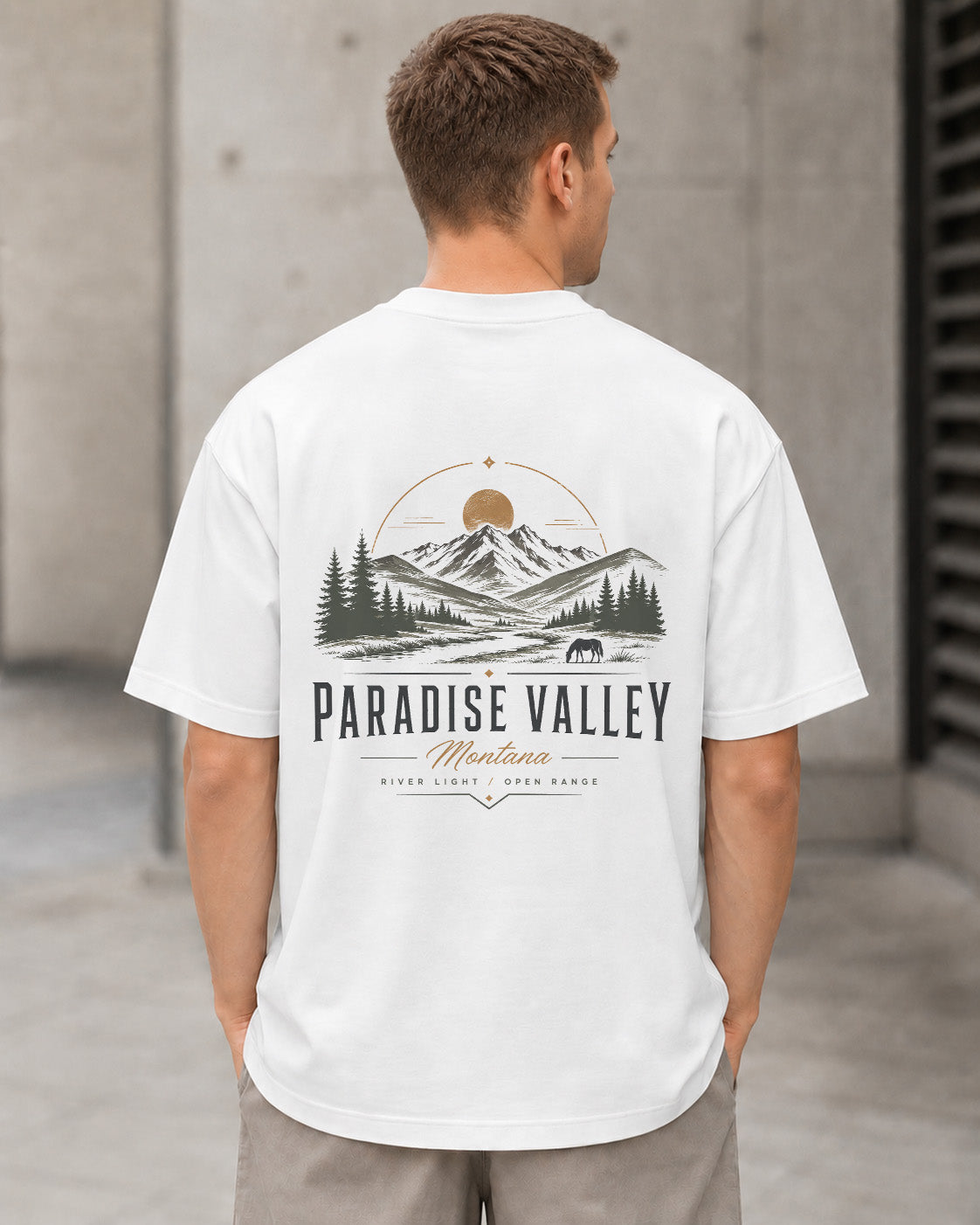 Paradise Valley T-Shirt – Heavyweight Oversize Shirt Weiss, Rückenprint