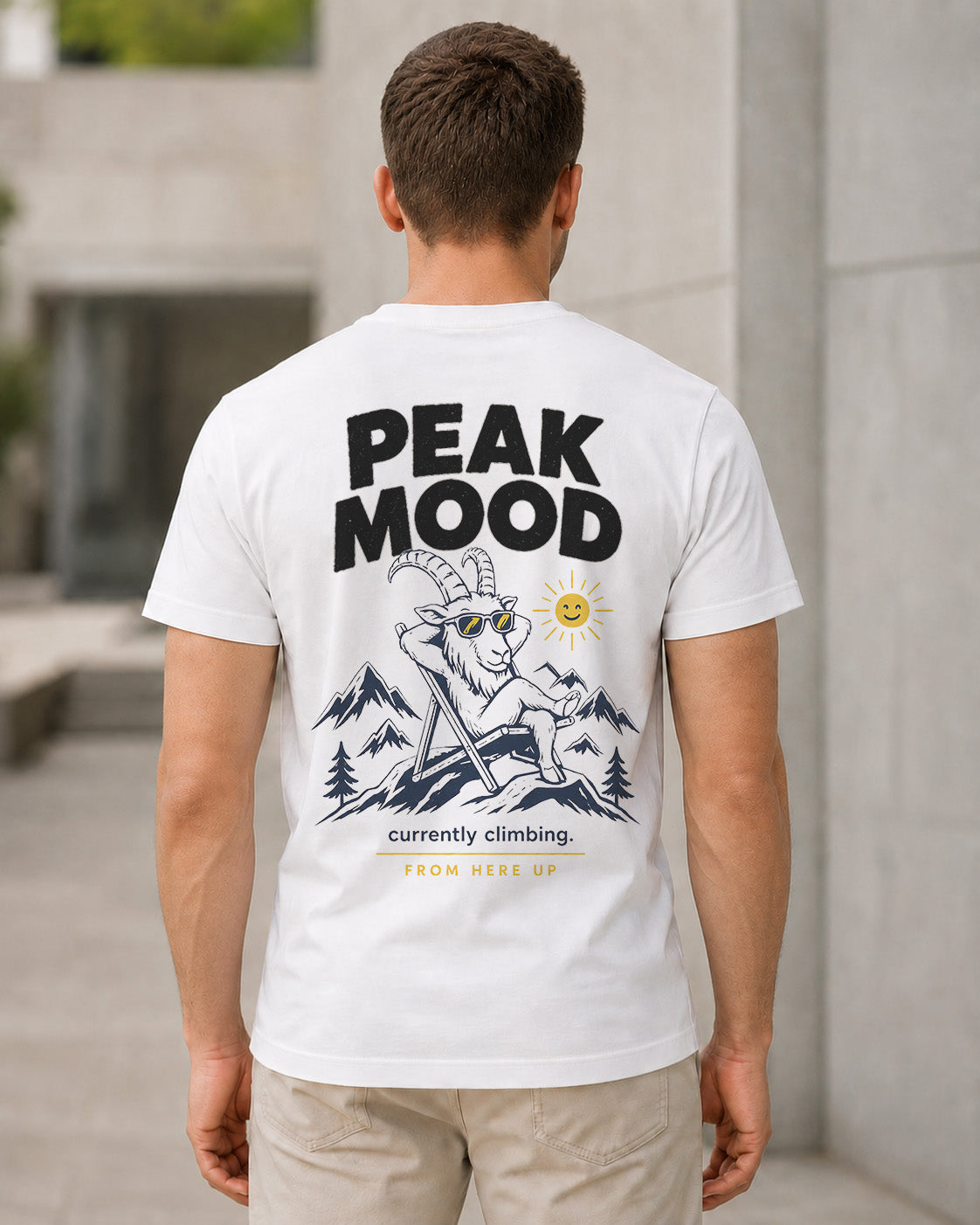 Peak Mood T-Shirt – Bio-Baumwolle Shirt Weiss, Rückenprint