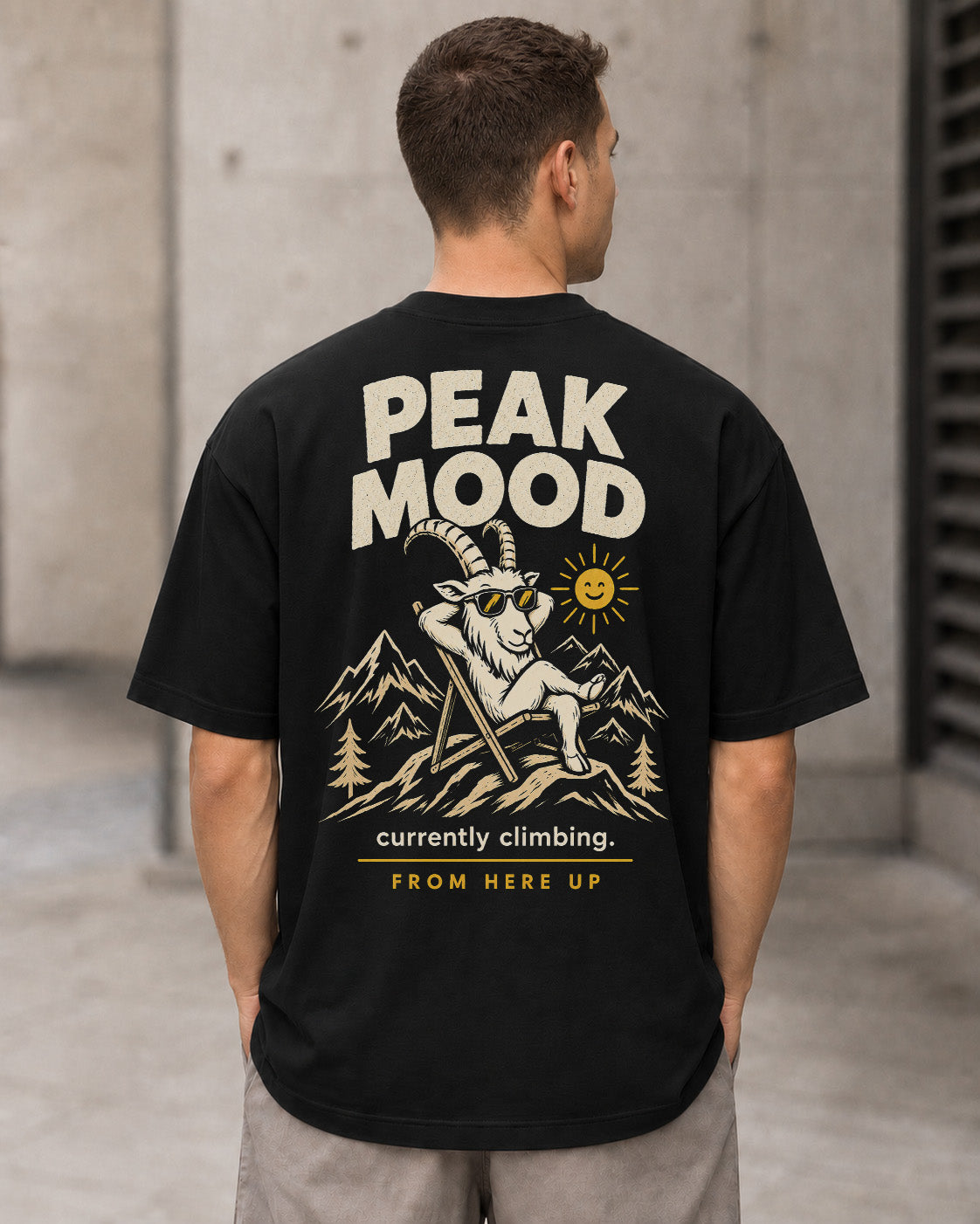 Peak Mood T-Shirt – Heavyweight Oversize Shirt Schwarz, Rückenprint