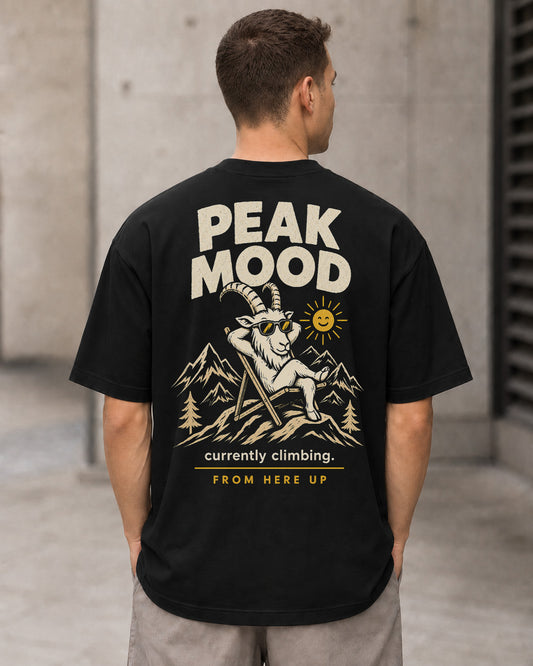 Peak Mood T-Shirt – Heavyweight Oversize Shirt Schwarz, Rückenprint