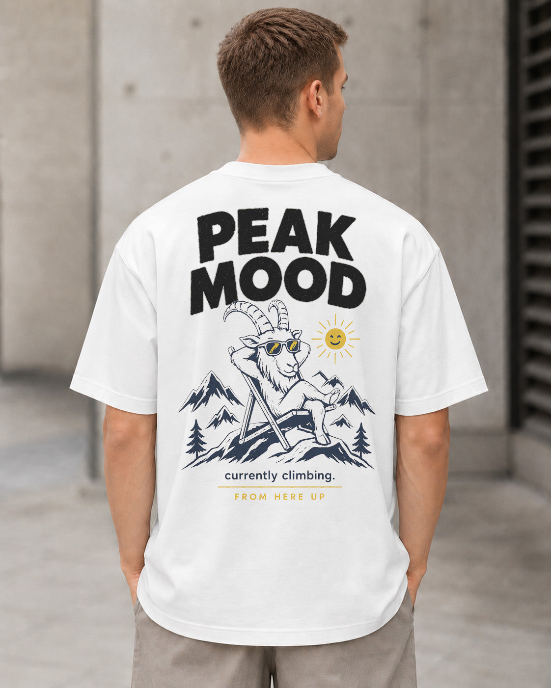 Peak Mood T-Shirt – Heavyweight Oversize Shirt Weiss, Rückenprint