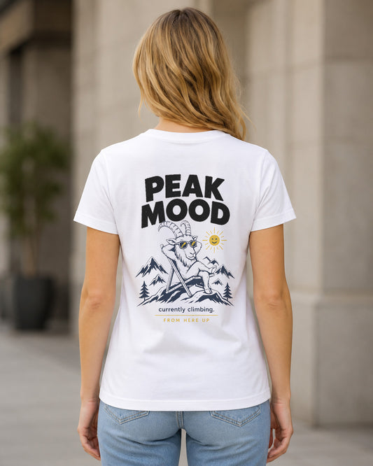 Peak Mood T-Shirt – Frauen Shirt Weiss, Rückenprint