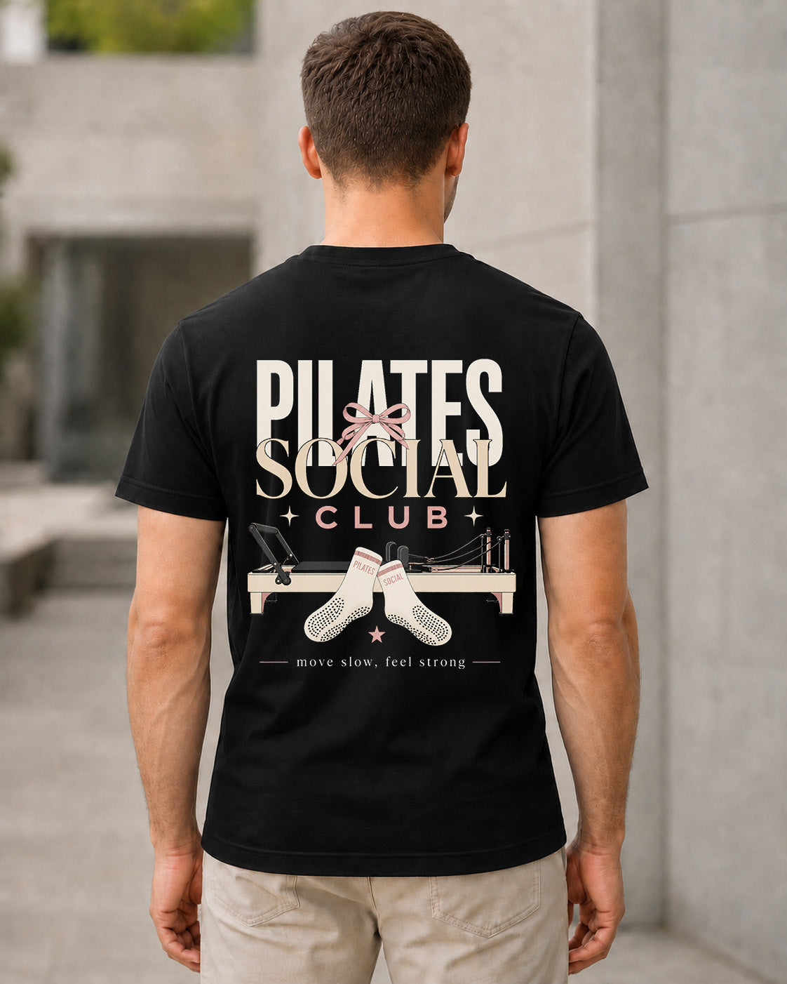 Pilates Social Club T-Shirt – Bio-Baumwolle Shirt Schwarz, Rückenprint