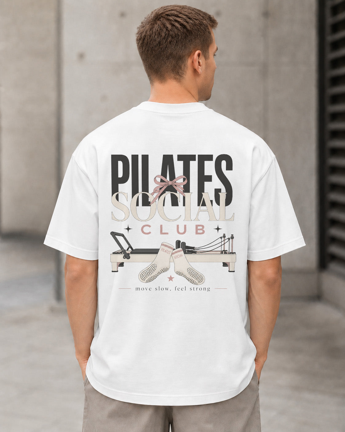 Pilates Social Club T-Shirt – Heavyweight Oversize Shirt Weiss, Rückenprint