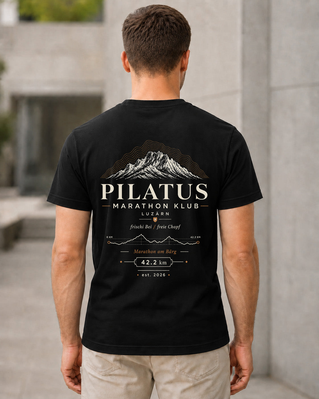 Pilatus T-Shirt – Bio-Baumwolle Shirt Schwarz, Rückenprint