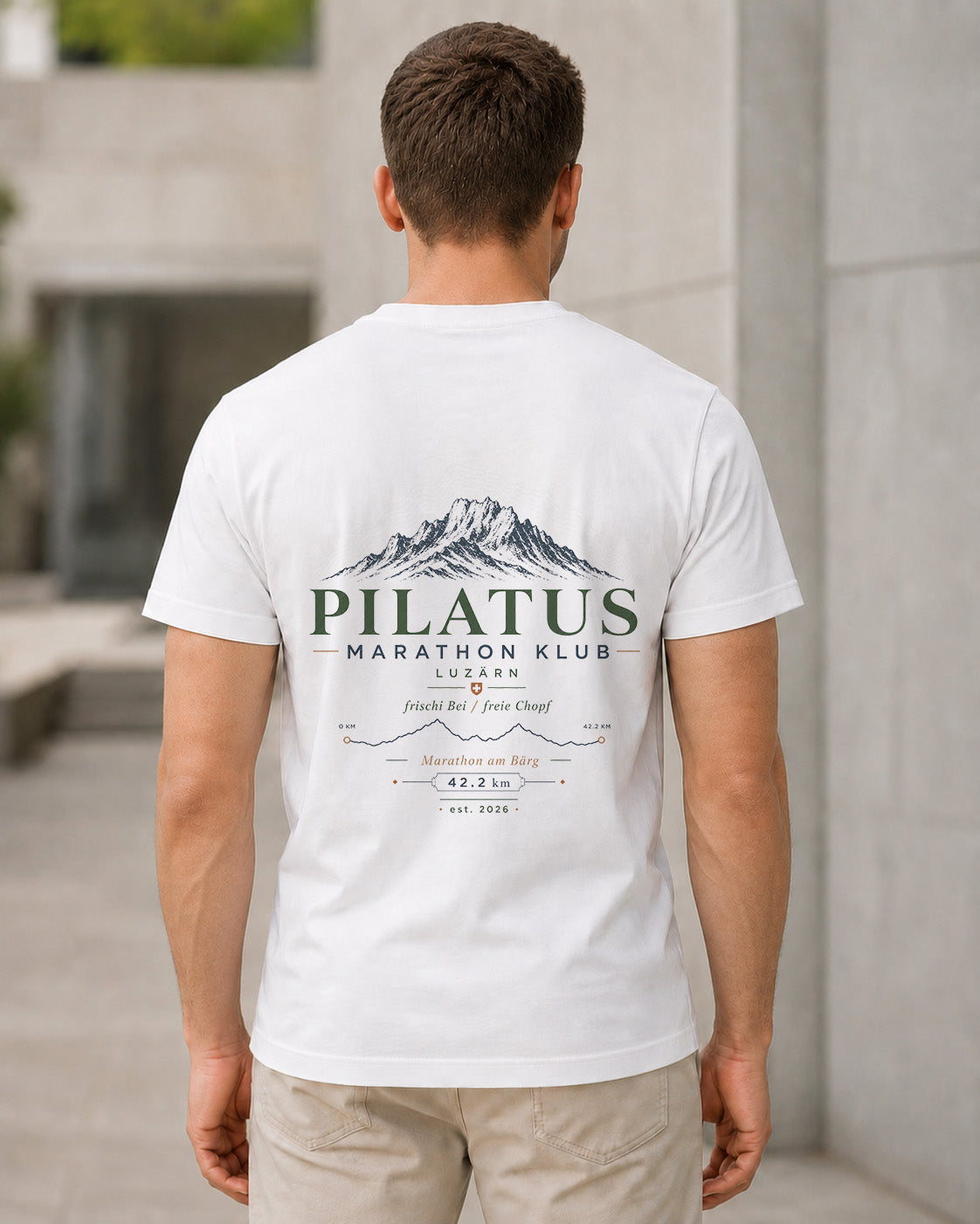 Pilatus T-Shirt – Bio-Baumwolle Shirt Weiss, Rückenprint