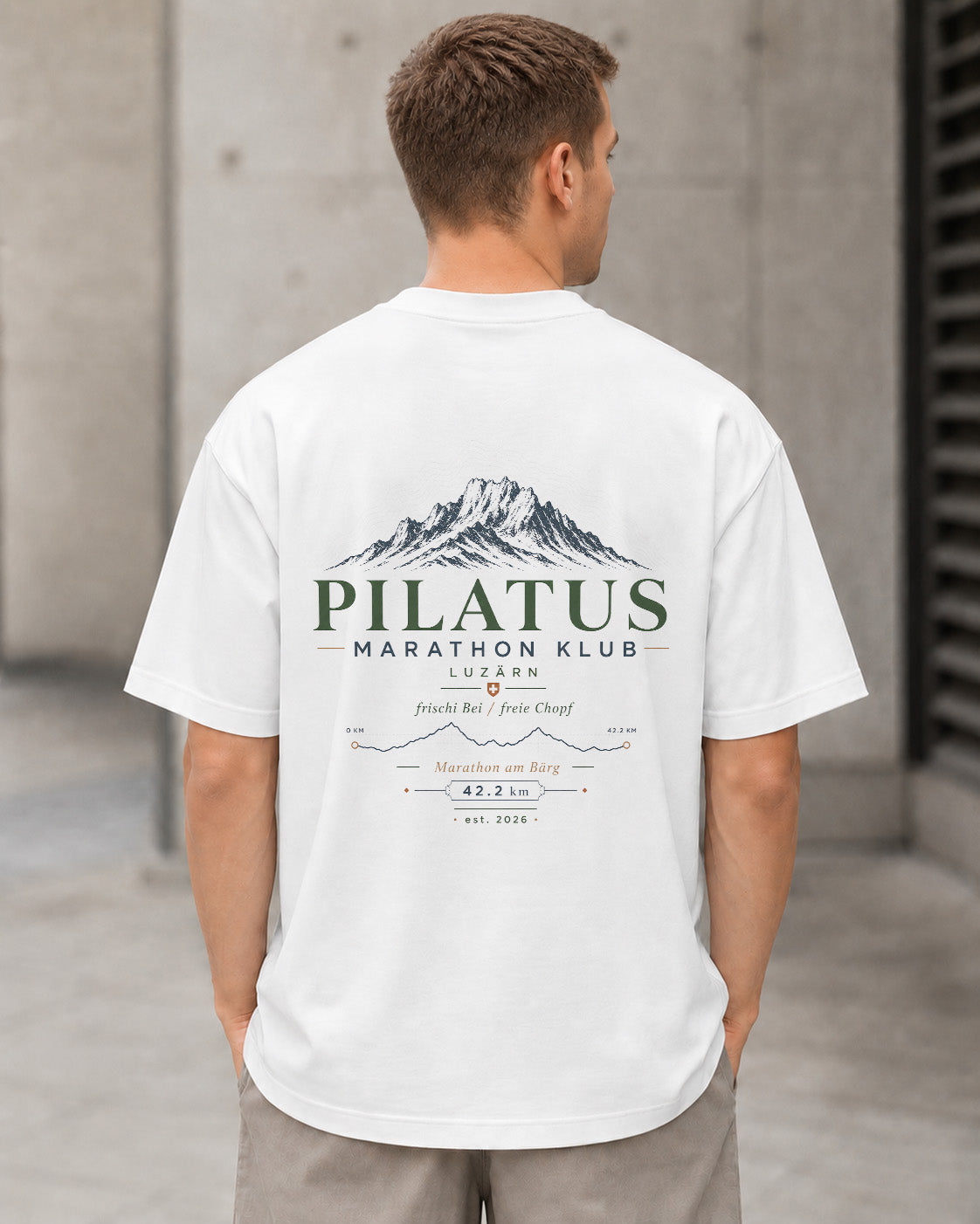 Pilatus T-Shirt – Heavyweight Oversize Shirt Weiss, Rückenprint