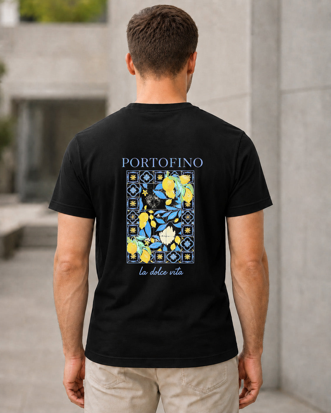 Portofino T-Shirt – Bio-Baumwolle Shirt Schwarz, Rückenprint