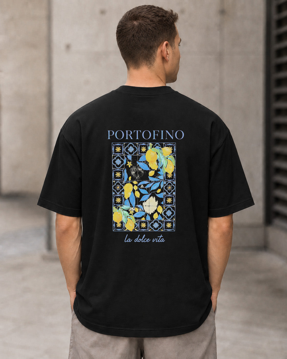 Portofino T-Shirt – Heavyweight Oversize Shirt Schwarz, Rückenprint