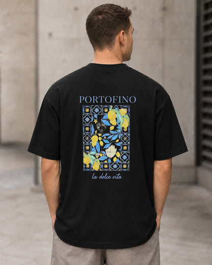 Portofino T-Shirt – Heavyweight Oversize Shirt Schwarz, Rückenprint