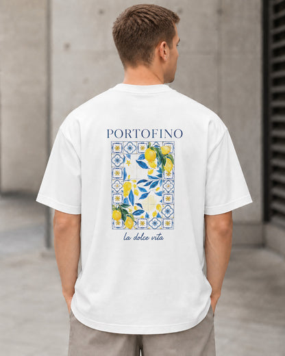 Portofino T-Shirt – Heavyweight Oversize Shirt Weiss, Rückenprint