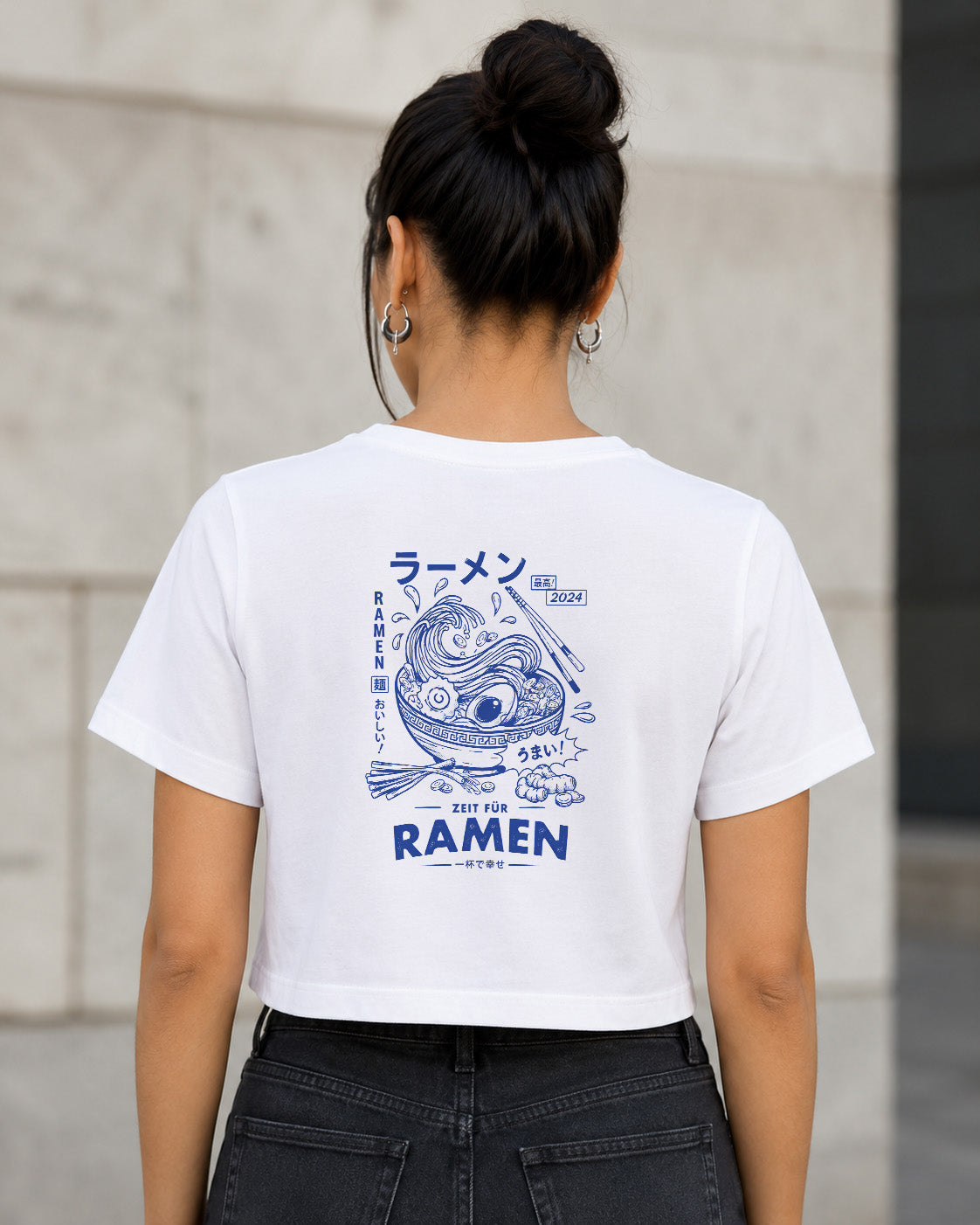 Ramen T-Shirt – Frauen Crop Shirt Weiss, Rückenprint