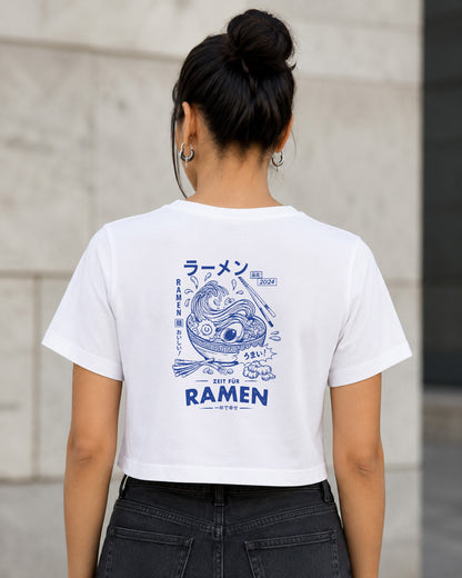 Ramen T-Shirt – Frauen Crop Shirt Weiss, Rückenprint