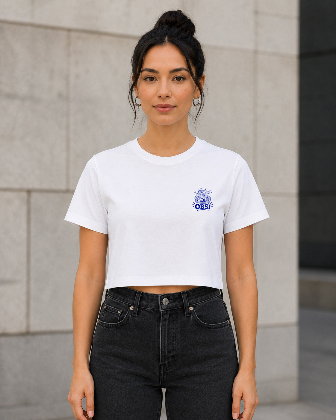 Ramen T-Shirt – Frauen Crop Shirt Weiss, Frontansicht