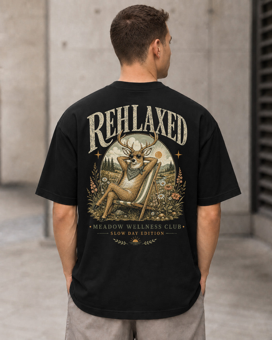 Rehlaxed T-Shirt – Heavyweight Oversize Shirt Schwarz, Rückenprint