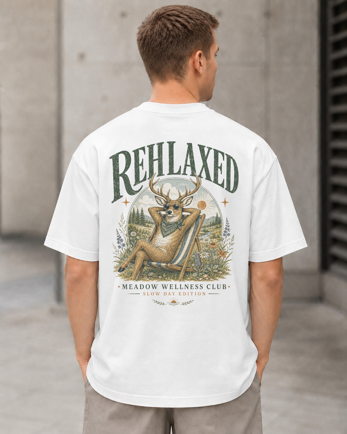 Rehlaxed T-Shirt – Heavyweight Oversize Shirt Weiss, Rückenprint