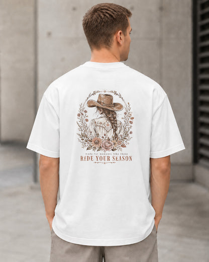 Ride Your Season T-Shirt – Heavyweight Oversize Shirt Weiss, Rückenprint