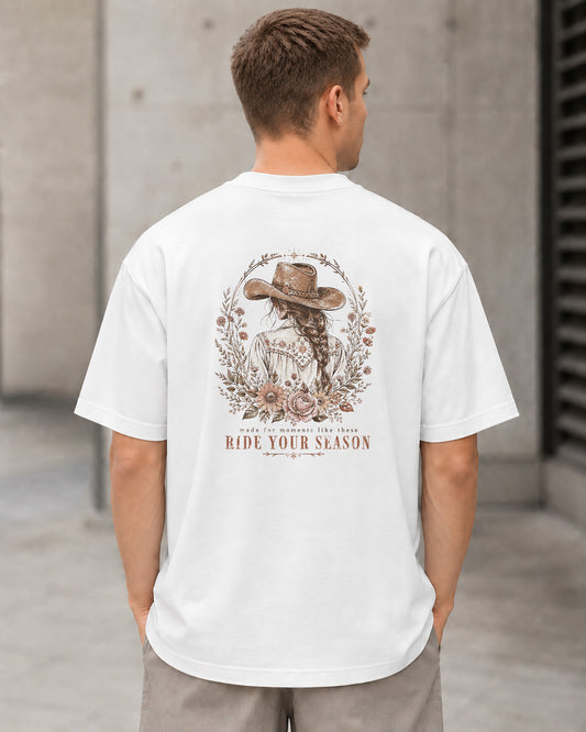 Ride Your Season T-Shirt – Heavyweight Oversize Shirt Weiss, Rückenprint