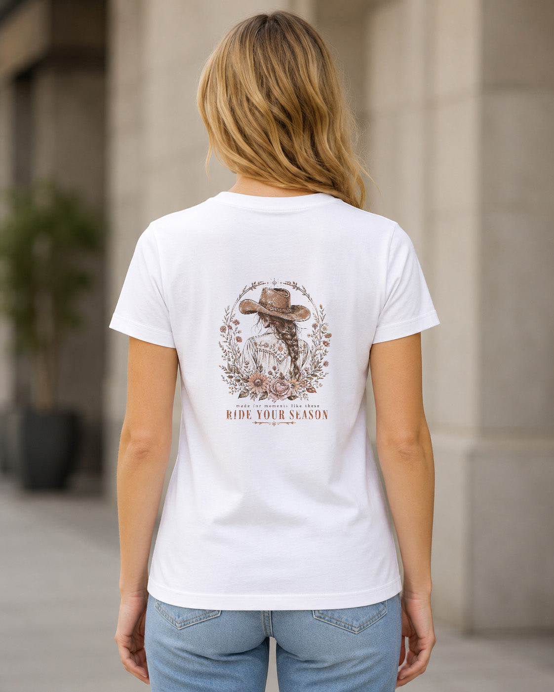 Ride Your Season T-Shirt – Frauen Shirt Weiss, Rückenprint