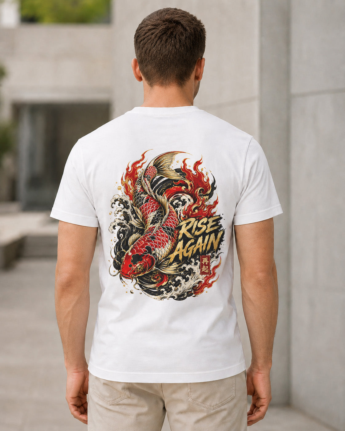 Rise Again T-Shirt – Bio-Baumwolle Shirt Weiss, Rückenprint