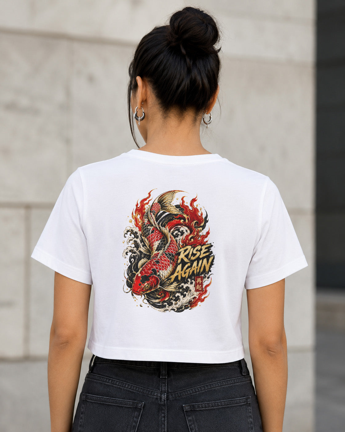 Rise Again T-Shirt – Frauen Crop Shirt Weiss, Rückenprint