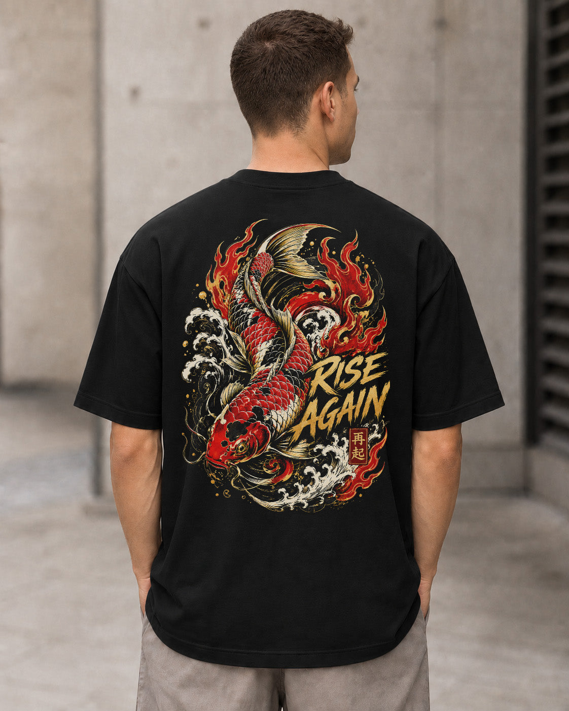 Rise Again T-Shirt – Heavyweight Oversize Shirt Schwarz, Rückenprint