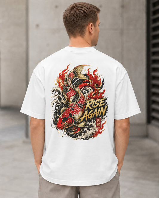 Rise Again T-Shirt – Heavyweight Oversize Shirt Weiss, Rückenprint