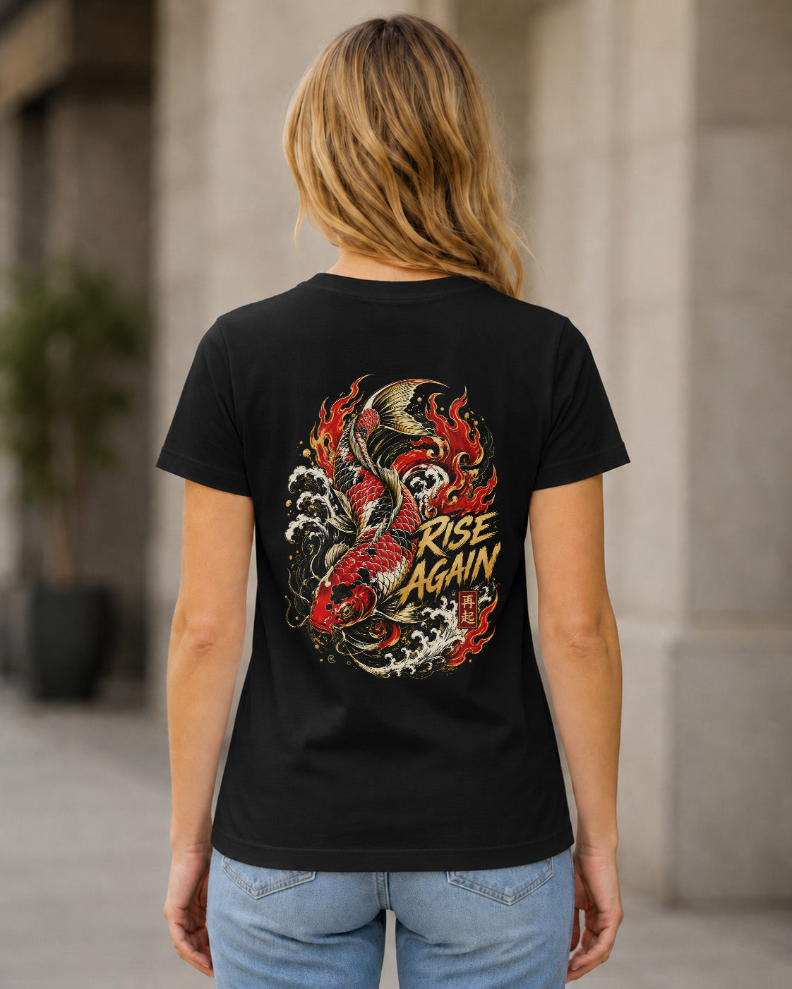 Rise Again T-Shirt – Frauen Shirt Schwarz, Rückenprint
