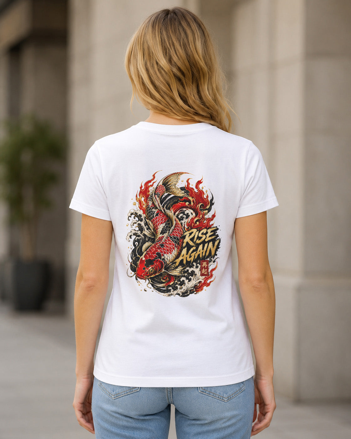 Rise Again T-Shirt – Frauen Shirt Weiss, Rückenprint