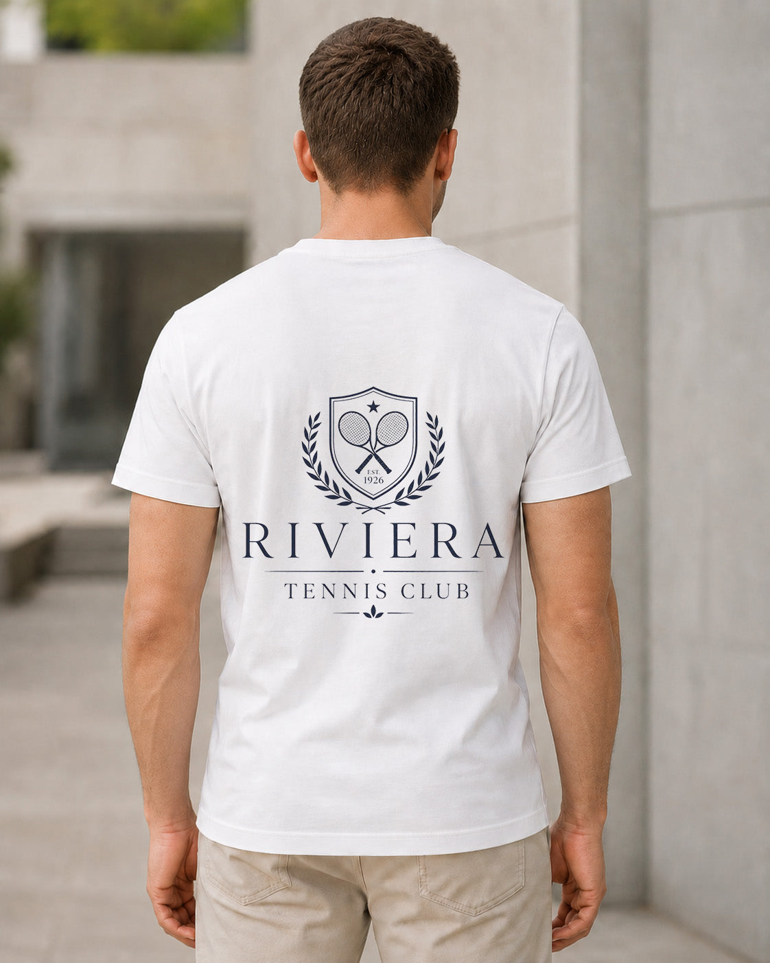 Riviera Tennis Club T-Shirt – Bio-Baumwolle Shirt Weiss, Rückenprint