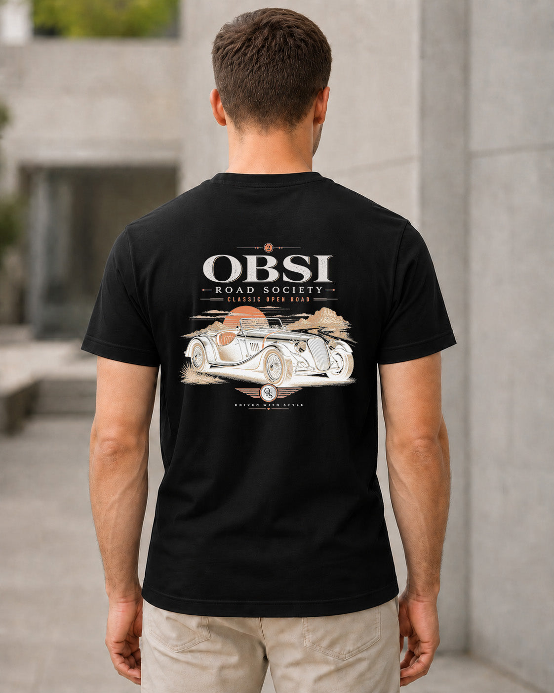 Road Society T-Shirt – Bio-Baumwolle Shirt Schwarz, Rückenprint
