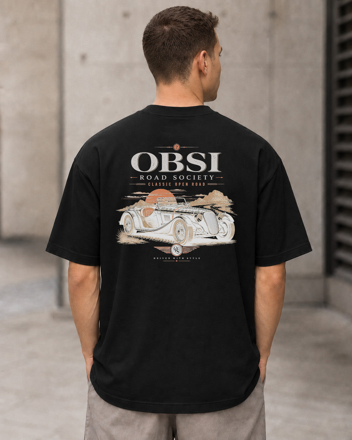 Road Society T-Shirt – Heavyweight Oversize Shirt Schwarz, Rückenprint