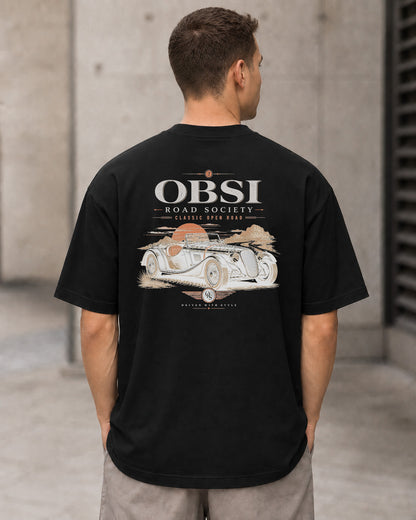Road Society T-Shirt – Heavyweight Oversize Shirt Schwarz, Rückenprint