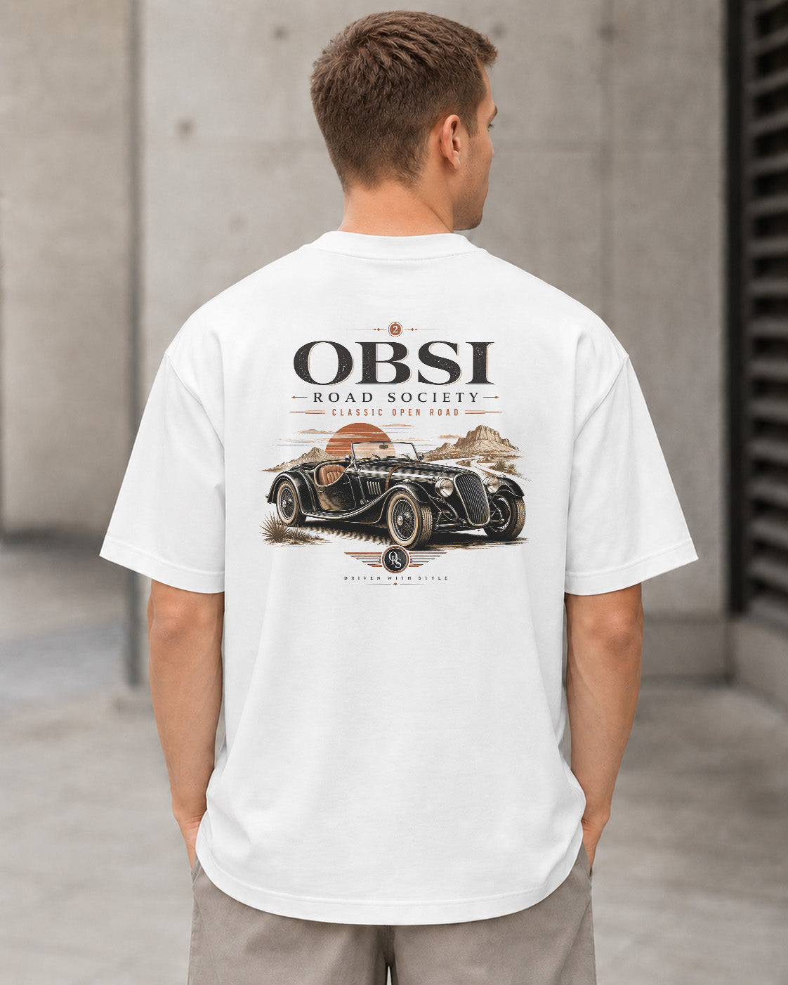 Road Society T-Shirt – Heavyweight Oversize Shirt Weiss, Rückenprint