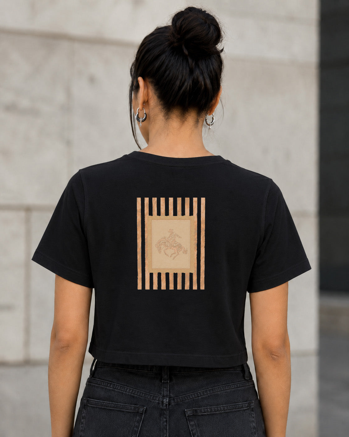 Rodeo T-Shirt – Frauen Crop Shirt Schwarz, Rückenprint