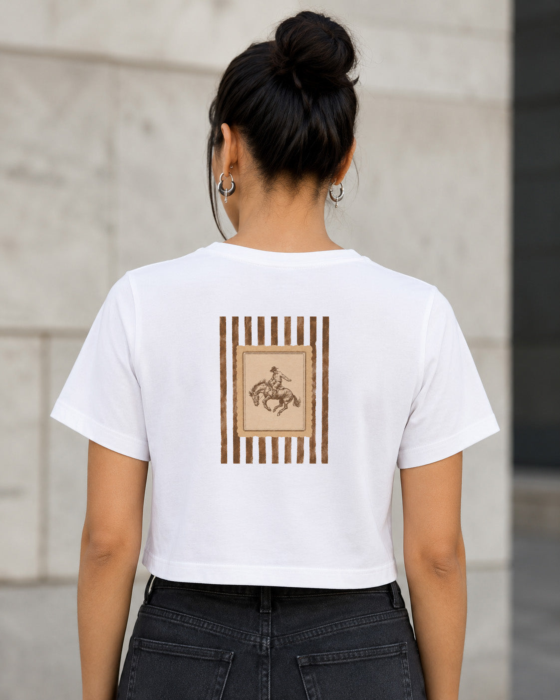 Rodeo T-Shirt – Frauen Crop Shirt Weiss, Rückenprint