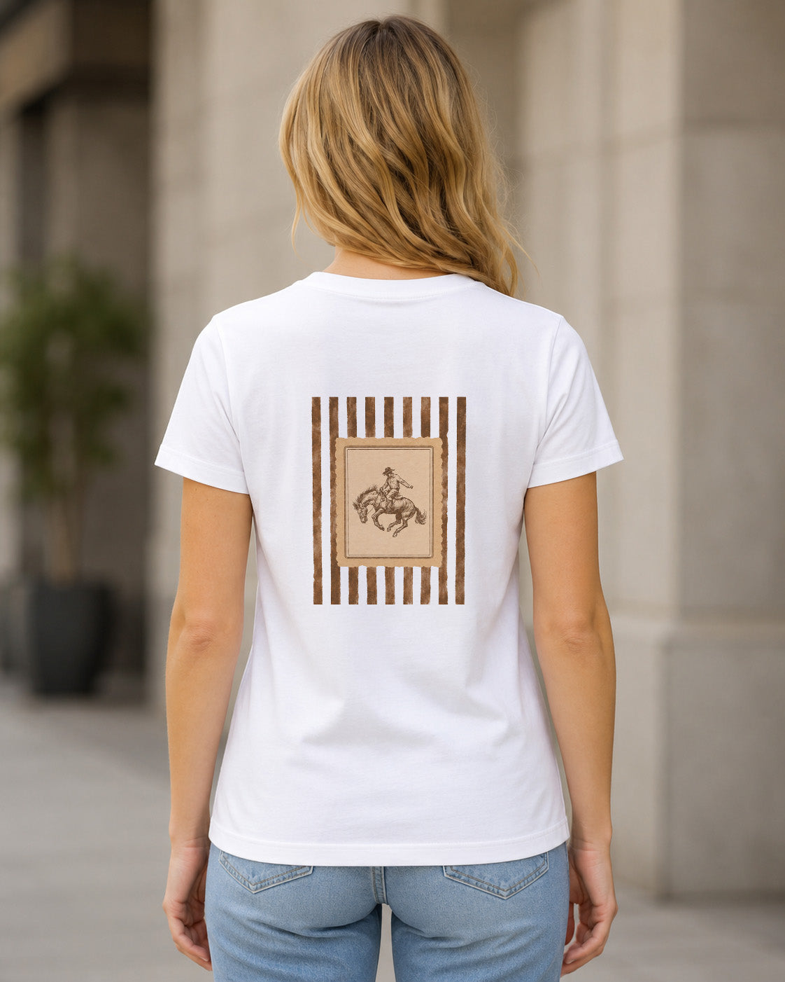 Rodeo T-Shirt – Frauen Shirt Weiss, Rückenprint