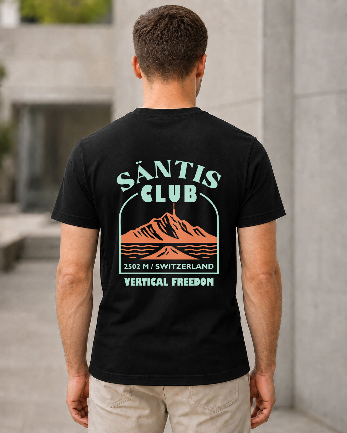 Säntis Club T-Shirt – Bio-Baumwolle Shirt Schwarz, Rückenprint