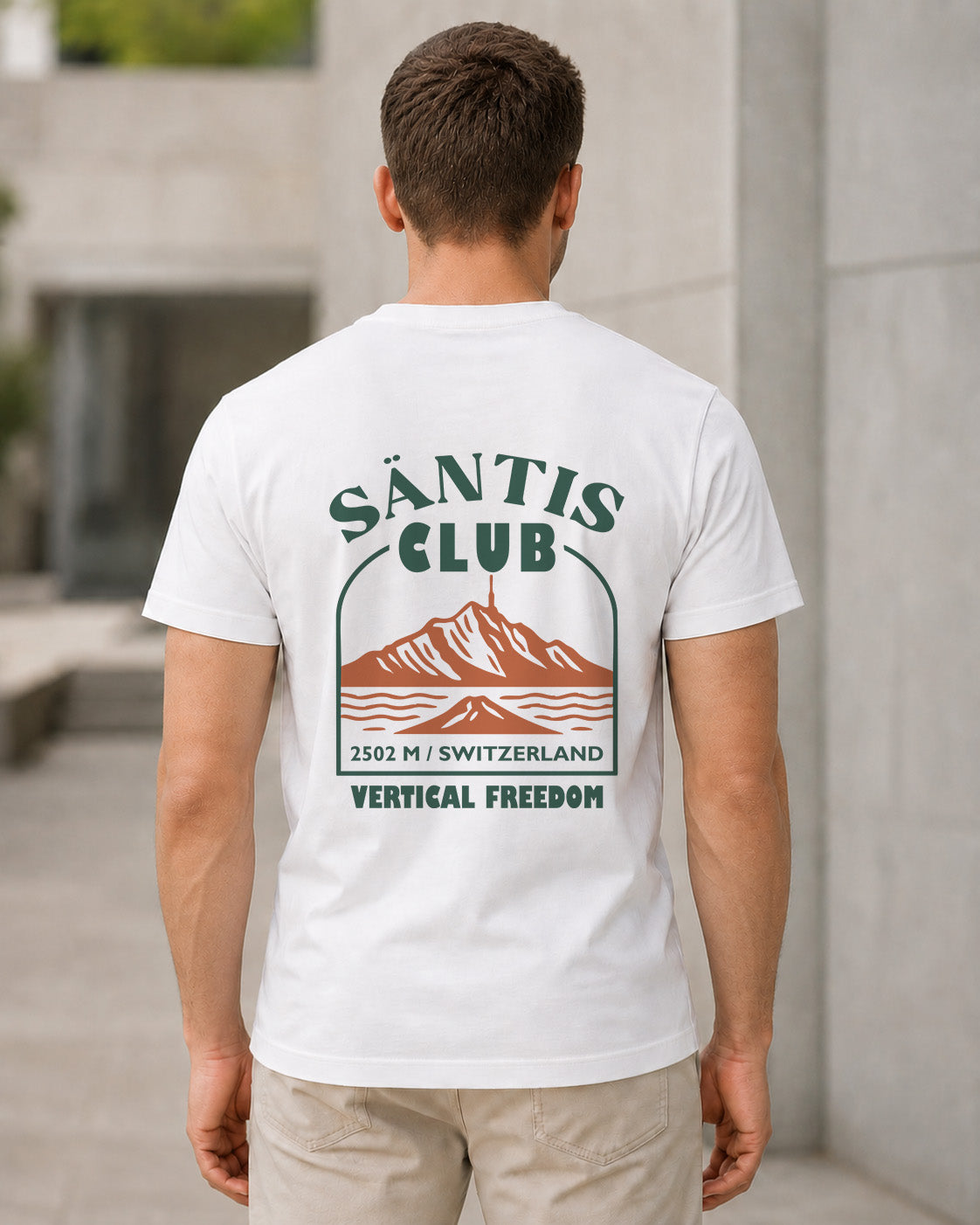 Säntis Club T-Shirt – Bio-Baumwolle Shirt Weiss, Rückenprint