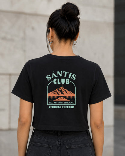 Säntis Club T-Shirt – Frauen Crop Shirt Schwarz, Rückenprint