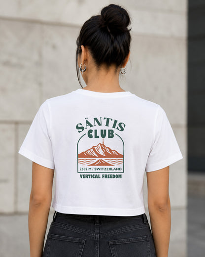 Säntis Club T-Shirt – Frauen Crop Shirt Weiss, Rückenprint