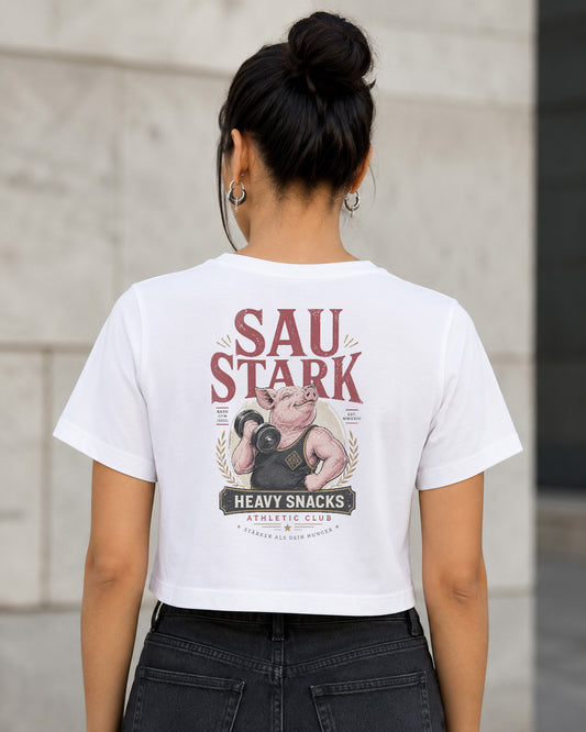 Sau Stark T-Shirt – Frauen Crop Shirt Weiss, Rückenprint