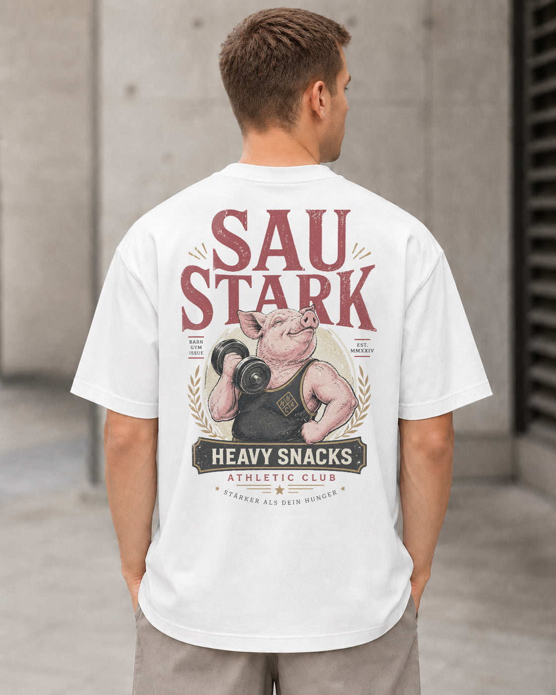 Sau Stark T-Shirt – Heavyweight Oversize Shirt Weiss, Rückenprint